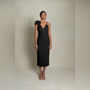 Rebecca Vallance Love Bow Dress Black Strappy Midi Formal Dress size US 6